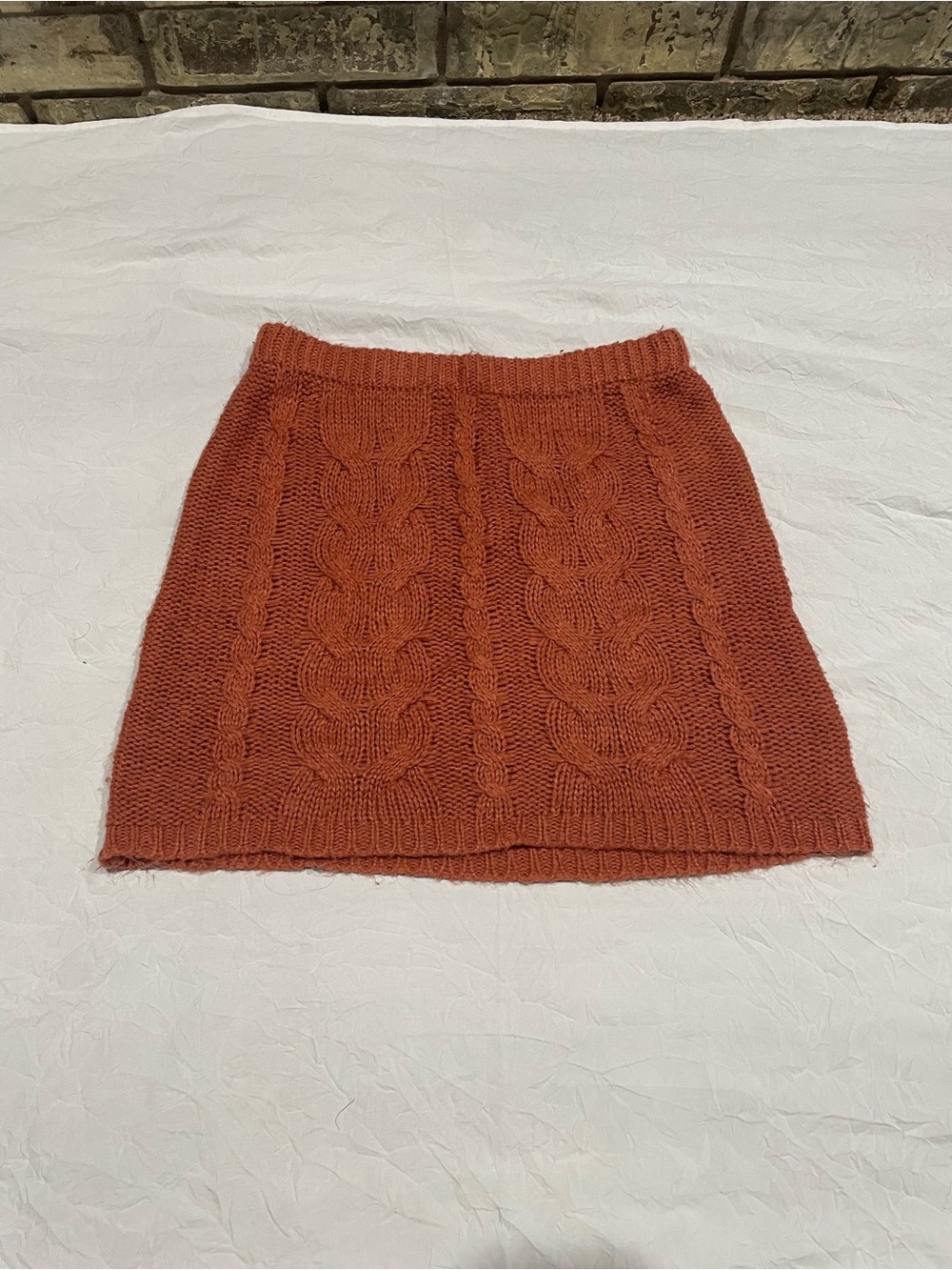 Rust Cable-Knit Mini Skirt - Women's Sweater Skirt